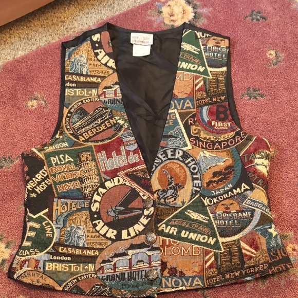Denim Republic Jackets & Blazers - Travel Motif Tapestry Vest